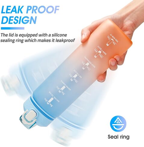 Motivational Water Bottle with Time Marker- 32oz Water Bottles with Times to Drink, Leakproof & BPA Free Sports Water Bottle with Straw & Carry Strap for Fitness, Gym, and Outdoor Sports in Saudi Arabia