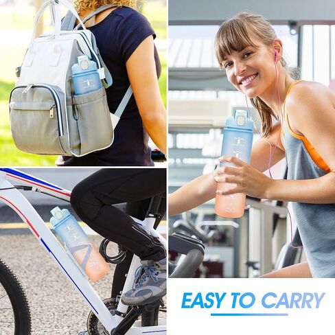 Motivational Water Bottle with Time Marker- 32oz Water Bottles with Times to Drink, Leakproof & BPA Free Sports Water Bottle with Straw & Carry Strap for Fitness, Gym, and Outdoor Sports in Saudi Arabia