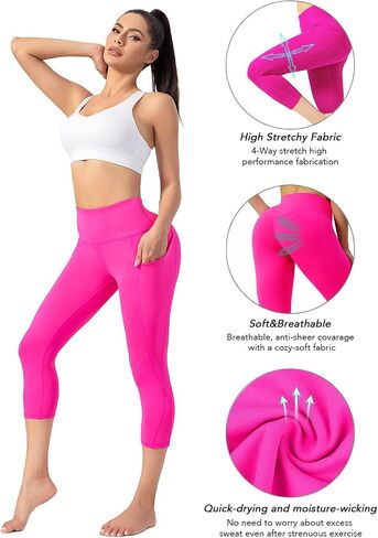 High Waist Yoga Pants with Pockets, Tummy Control Workout Running Yoga Leggings for Women in Saudi Arabia