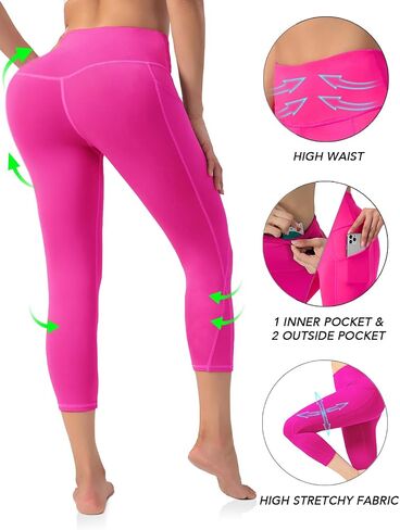 High Waist Yoga Pants with Pockets, Tummy Control Workout Running Yoga Leggings for Women in Saudi Arabia
