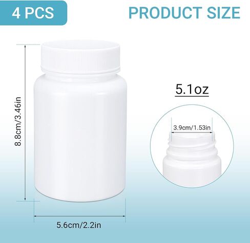 Empty Plastic Pill Bottle Medicine Bottles Reagent Chemical Container with Smooth Screw Lid For Liquid Solid Powder (50cc 4pack) in Saudi Arabia