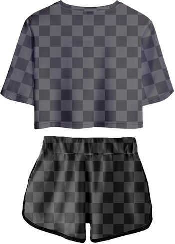 Women's Girls' Argyle Plaid Crop Top T-shirt and Shorts Tracksuit Two Pieces Sets Outfits in Saudi Arabia