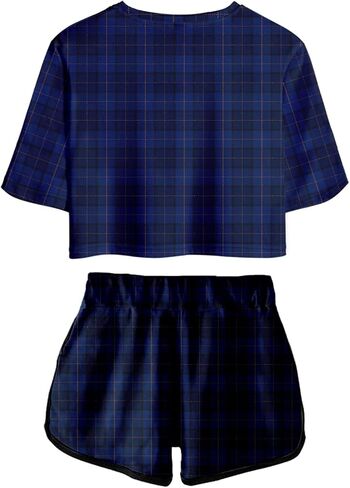Women's Girls' Argyle Plaid Crop Top T-shirt and Shorts Tracksuit Two Pieces Sets Outfits in Saudi Arabia