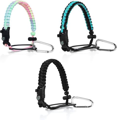 مقبض باراكورد 3 قطع من Aster لحزام زجاجة المياه - يناسب الزجاجات ذات الفم الواسع 12 أونصة إلى 64 أونصة - سلك حزام حامل باراكورد مع حلقة أمان، بوصلة وحزام مقبض زجاجة مياه in Kuwait