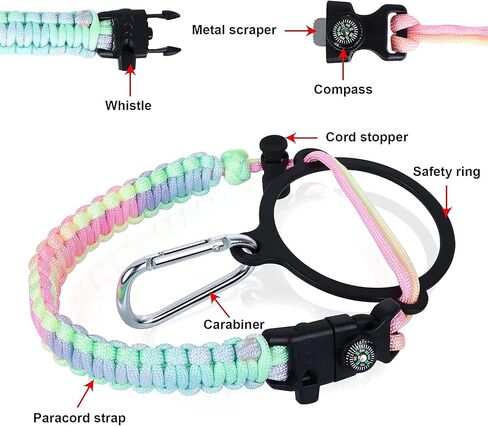 مقبض باراكورد 3 قطع من Aster لحزام زجاجة المياه - يناسب الزجاجات ذات الفم الواسع 12 أونصة إلى 64 أونصة - سلك حزام حامل باراكورد مع حلقة أمان، بوصلة وحزام مقبض زجاجة مياه in Kuwait