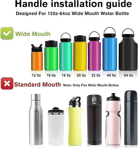 مقبض باراكورد 3 قطع من Aster لحزام زجاجة المياه - يناسب الزجاجات ذات الفم الواسع 12 أونصة إلى 64 أونصة - سلك حزام حامل باراكورد مع حلقة أمان، بوصلة وحزام مقبض زجاجة مياه in Kuwait