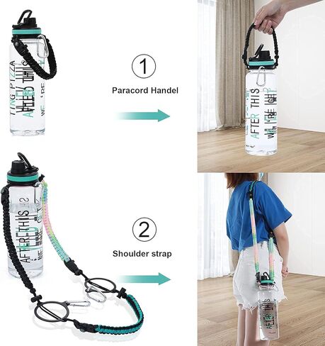 مقبض باراكورد 3 قطع من Aster لحزام زجاجة المياه - يناسب الزجاجات ذات الفم الواسع 12 أونصة إلى 64 أونصة - سلك حزام حامل باراكورد مع حلقة أمان، بوصلة وحزام مقبض زجاجة مياه in Kuwait