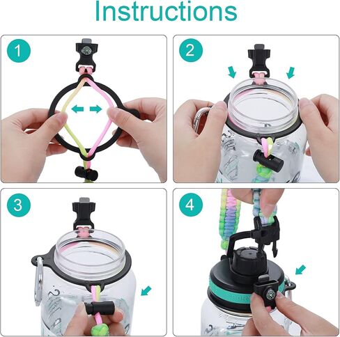 مقبض باراكورد 3 قطع من Aster لحزام زجاجة المياه - يناسب الزجاجات ذات الفم الواسع 12 أونصة إلى 64 أونصة - سلك حزام حامل باراكورد مع حلقة أمان، بوصلة وحزام مقبض زجاجة مياه in Kuwait