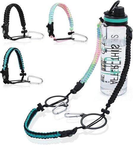 مقبض باراكورد 3 قطع من Aster لحزام زجاجة المياه - يناسب الزجاجات ذات الفم الواسع 12 أونصة إلى 64 أونصة - سلك حزام حامل باراكورد مع حلقة أمان، بوصلة وحزام مقبض زجاجة مياه in Kuwait