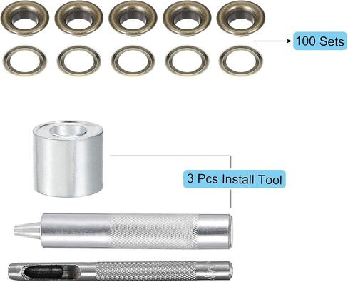 uxcell Grommet Tool Kit 100 Sets 5/16" Copper Grommets Eyelets with 3pcs Install Tools, 8mm Inside Dia. Dim Gray in Saudi Arabia