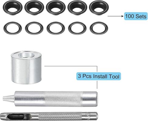 uxcell Grommet Tool Kit 100 Sets 5/16" Copper Grommets Eyelets with 3pcs Install Tools, 8mm Inside Dia. Dim Gray in Saudi Arabia
