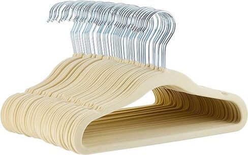 Amazon Basics Kids Velvet, Non-Slip Clothes Hangers for Infant and Toddler, 11.6 Inches (for baby clothes), Pack of 50, Gray in Kuwait