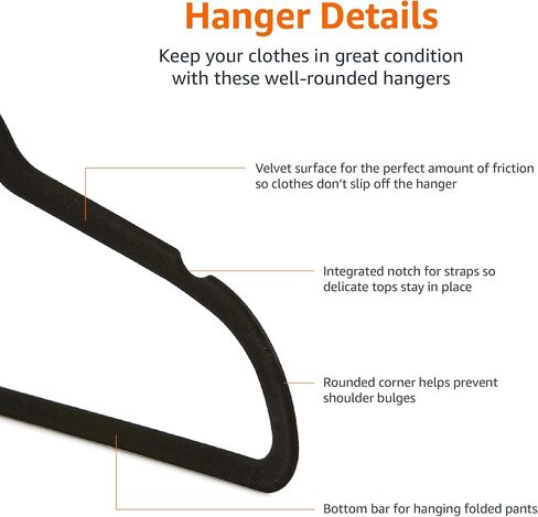 Amazon Basics Kids Velvet, Non-Slip Clothes Hangers for Infant and Toddler, 11.6 Inches (for baby clothes), Pack of 50, Gray in Kuwait