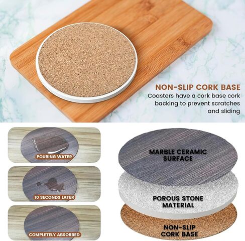 Marble Style Coasters for Drinks, Set of 6 Absorbent Coasters with Holder, Drink Coasters for Tabletop Protection, Ceramic Coasters for Dining and Coffee Table (4 Inches Gold) in Saudi Arabia