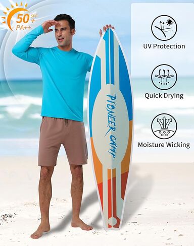 بايونير كامب قمصان رجالية للحماية من الأشعة فوق البنفسجية بعامل حماية من الشمس (SPF) UPF50 + واقي من الطفح الجلدي وأكمام طويلة وخفيفة الوزن للمشي لمسافات طويلة سريعة الجفاف والجري قميص السباحة in Kuwait