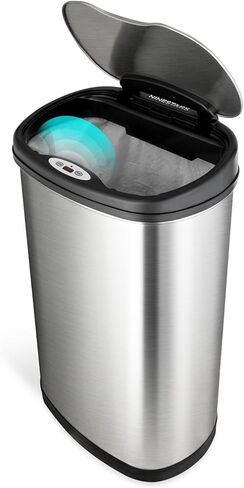 NINESTARS DZT-50-13 سلة مهملات بيضاوية بمستشعر حركة بدون لمس مع سطح أسود، 13 جالون/50 لتر، من الفولاذ المقاوم للصدأ in Kuwait