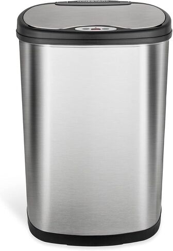 NINESTARS DZT-50-13 سلة مهملات بيضاوية بمستشعر حركة بدون لمس مع سطح أسود، 13 جالون/50 لتر، من الفولاذ المقاوم للصدأ in Kuwait