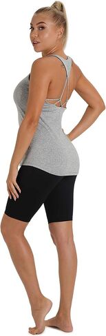 icyzone Women's Built in Bra Workout Tank Tops - Strappy Athletic Yoga Tops, Exercise Running Gym Shirts in Saudi Arabia