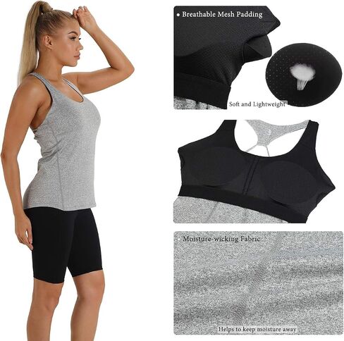 icyzone Women's Built in Bra Workout Tank Tops - Strappy Athletic Yoga Tops, Exercise Running Gym Shirts in Saudi Arabia
