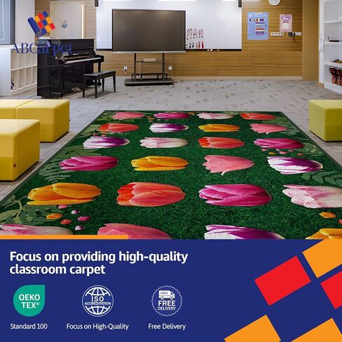 Classroom Rug Fruit Carpet 7'5"x13' Lemon Seating Learning Rug Elementary Classroom Carpet 24 Seats Non Slip Soft Foldable Classroom Playmat for Preschool, Playroom in Saudi Arabia