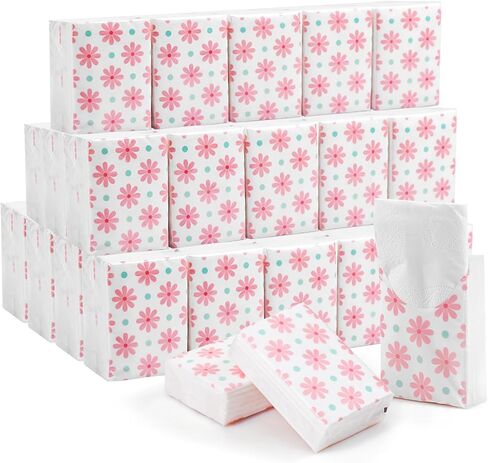 100 Pack Pocket Tissues Travel Packs Bulk Individual Small Tissue Packs 4-Ply Sheets,7 Sheets Per Pack Facial Tissues Travel Size(Dot) in Saudi Arabia