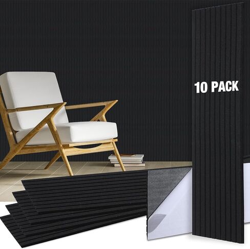 10 Packs Acoustical Wall Panel 47 x 12 x 0.4 Inch Self Adhesive Acoustical Panels Large Decorative Sound Panels Noise Reducing for Walls Home Studio Noise Reduction (White,Striped Style) in Saudi Arabia