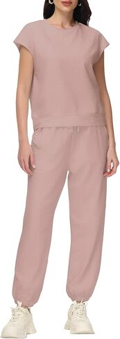 Womens 2 Piece Outfits Cap Sleeve Tops High Waist Pants Set Summer Loungewear 2024 in Saudi Arabia