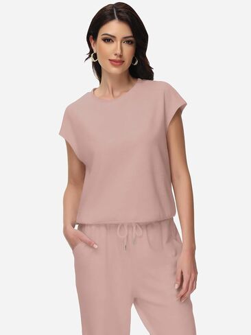 Womens 2 Piece Outfits Cap Sleeve Tops High Waist Pants Set Summer Loungewear 2024 in Saudi Arabia