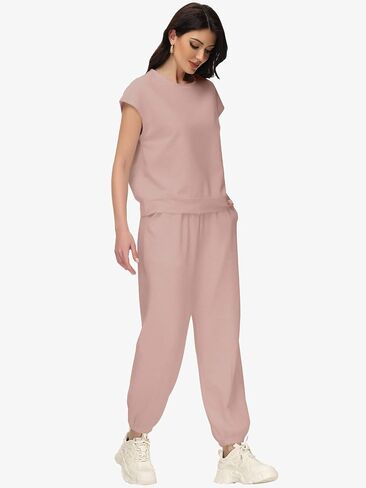 Womens 2 Piece Outfits Cap Sleeve Tops High Waist Pants Set Summer Loungewear 2024 in Saudi Arabia