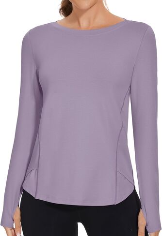 Rapbin Women's UPF 50+ Sun Protection T-Shirts Long Sleeve Boat Neck Workout Lightweight Quick Dry Top with Thumb Hole in Saudi Arabia