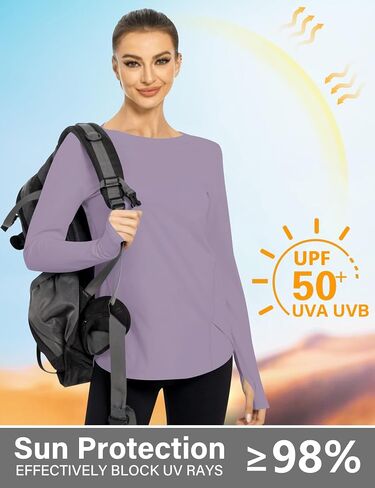 Rapbin Women's UPF 50+ Sun Protection T-Shirts Long Sleeve Boat Neck Workout Lightweight Quick Dry Top with Thumb Hole in Saudi Arabia
