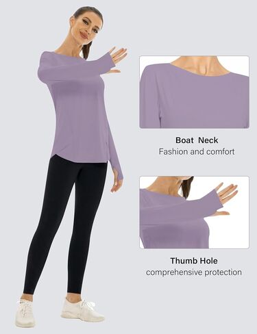 Rapbin Women's UPF 50+ Sun Protection T-Shirts Long Sleeve Boat Neck Workout Lightweight Quick Dry Top with Thumb Hole in Saudi Arabia