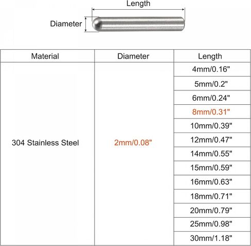 uxcell 2x8mm Dowel Pins, 50pcs 304 Stainless Steel Round Head Flat Chamfered End Dowel Pin Bunk Bed Pins Shelf Pegs Support Shelves Fasten Elements in Saudi Arabia
