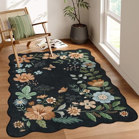 Lahome Floral Washable Runner Rug, 2'6''x8' Soft Hallway Runner Rug Non Slip, Boho Ultra-Thin Kitchen Runners for Hallways with Rubber Backing Carpet Runner for Laundry Bedroom Bathroom(Green) in Saudi Arabia