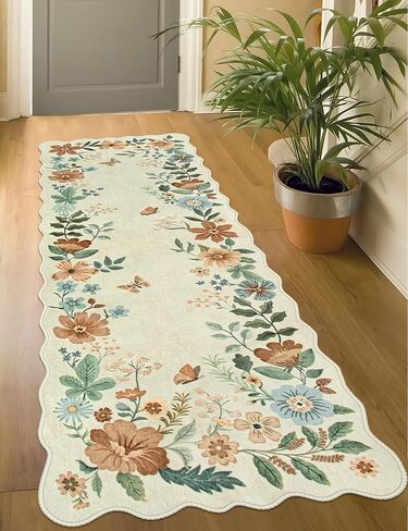 Lahome Floral Washable Runner Rug, 2'6''x8' Soft Hallway Runner Rug Non Slip, Boho Ultra-Thin Kitchen Runners for Hallways with Rubber Backing Carpet Runner for Laundry Bedroom Bathroom(Green) in Saudi Arabia