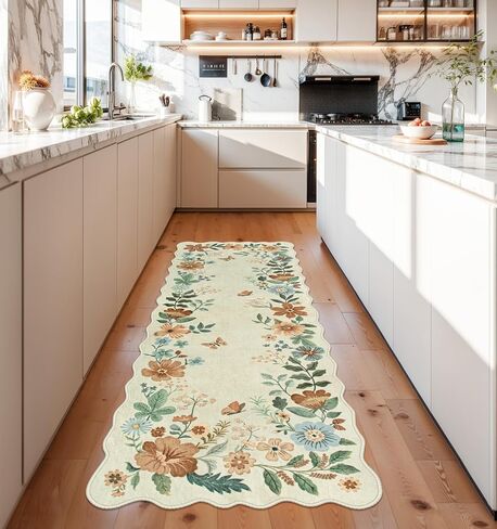 Lahome Floral Washable Runner Rug, 2'6''x8' Soft Hallway Runner Rug Non Slip, Boho Ultra-Thin Kitchen Runners for Hallways with Rubber Backing Carpet Runner for Laundry Bedroom Bathroom(Green) in Saudi Arabia