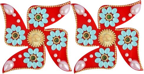 مجموعة 3 قطع من ملصق SATVIK من الأكريليك Lakshmi MATA Charan Paduka مع ملصقات Swastik لتزيين الديوالي Mandir Office Wall Festival Pujan Aarti Home Floor Rangoli Kolam Shubh Labh in Saudi Arabia