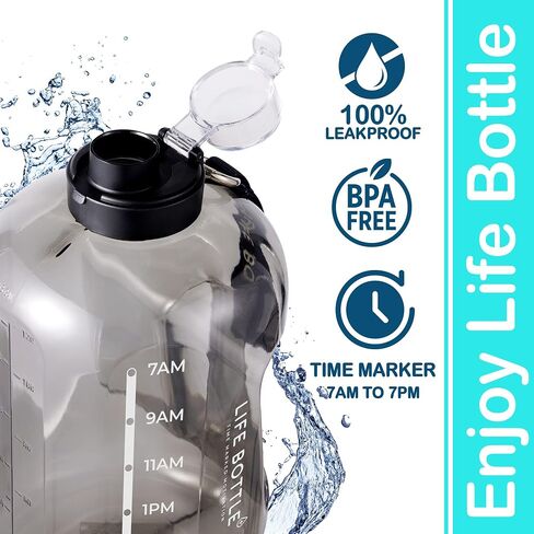 1 Gallon Water Bottle with Straw Lid and Chug Lid, Big Leakproof Water Jug with Time Marker, No Quotes. 128 oz Water Bottle with Handle and Straw, BPA Free in Saudi Arabia