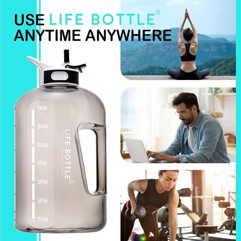 1 Gallon Water Bottle with Straw Lid and Chug Lid, Big Leakproof Water Jug with Time Marker, No Quotes. 128 oz Water Bottle with Handle and Straw, BPA Free in Saudi Arabia