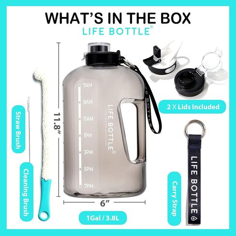 1 Gallon Water Bottle with Straw Lid and Chug Lid, Big Leakproof Water Jug with Time Marker, No Quotes. 128 oz Water Bottle with Handle and Straw, BPA Free in Saudi Arabia