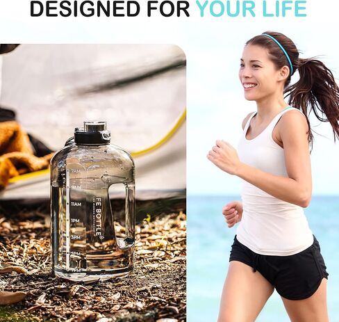 1 Gallon Water Bottle with Straw Lid and Chug Lid, Big Leakproof Water Jug with Time Marker, No Quotes. 128 oz Water Bottle with Handle and Straw, BPA Free in Saudi Arabia