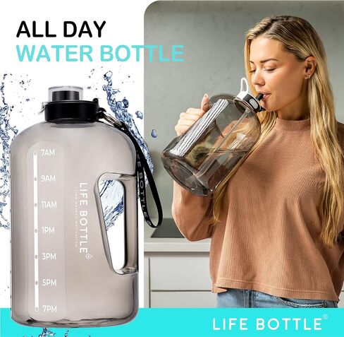 1 Gallon Water Bottle with Straw Lid and Chug Lid, Big Leakproof Water Jug with Time Marker, No Quotes. 128 oz Water Bottle with Handle and Straw, BPA Free in Saudi Arabia