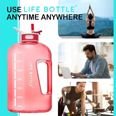 1 Gallon Water Bottle with Straw Lid and Chug Lid, Big Leakproof Water Jug with Time Marker, No Quotes. 128 oz Water Bottle with Handle and Straw, BPA Free in Saudi Arabia