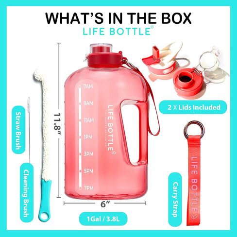 1 Gallon Water Bottle with Straw Lid and Chug Lid, Big Leakproof Water Jug with Time Marker, No Quotes. 128 oz Water Bottle with Handle and Straw, BPA Free in Saudi Arabia
