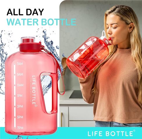 1 Gallon Water Bottle with Straw Lid and Chug Lid, Big Leakproof Water Jug with Time Marker, No Quotes. 128 oz Water Bottle with Handle and Straw, BPA Free in Saudi Arabia