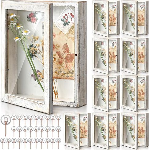 10 Pcs Shadow Box Frame Bulk 8 x 10 Inch Memory Display Real Glass Door Display Box with Linen Back Rustic Picture Frame for Flower Bouquet Photo Keepsake Medal Display Wedding Couple Favor in Saudi Arabia