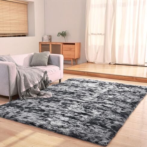 Area Rugs 8x10 for Living Room Bedroom, Large Modern Indoor Fuzzy Shaggy Carpet Shag Rugs Kids Girls Boys Classroom Nursery Dorm Room, Black in Saudi Arabia
