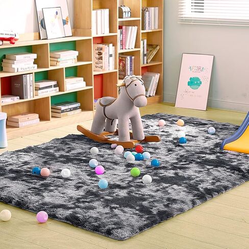 Area Rugs 8x10 for Living Room Bedroom, Large Modern Indoor Fuzzy Shaggy Carpet Shag Rugs Kids Girls Boys Classroom Nursery Dorm Room, Black in Saudi Arabia