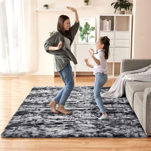 Area Rugs 8x10 for Living Room Bedroom, Large Modern Indoor Fuzzy Shaggy Carpet Shag Rugs Kids Girls Boys Classroom Nursery Dorm Room, Black in Saudi Arabia