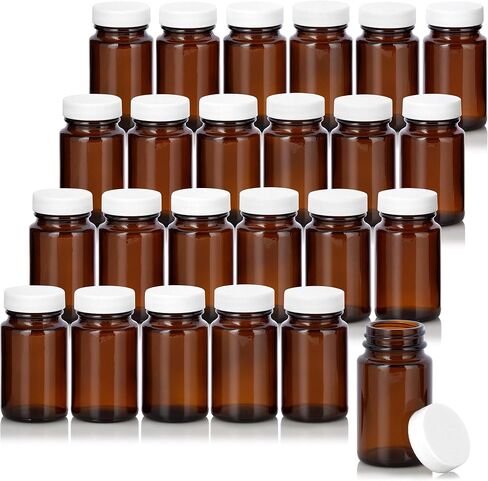 JUVITUS 2.5 oz / 75 ml Amber Glass Wide Mouth Packer Bottle with White Ribbed Lid (6 Pack) in Saudi Arabia